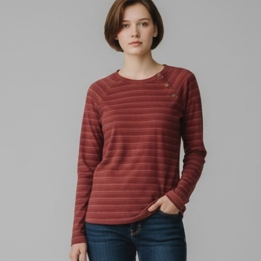 The North Face Womens Long Sleeve Striped‎ Henley Shirt Burgundy Size XSmall